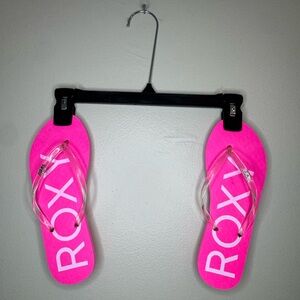 Roxy Viva Jelly Neon Pink Flip Flops‎ Clear Strap Women’s 7